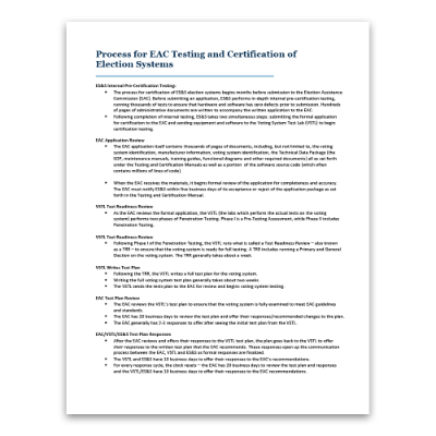 EAC Certification Timeline Talking Points 